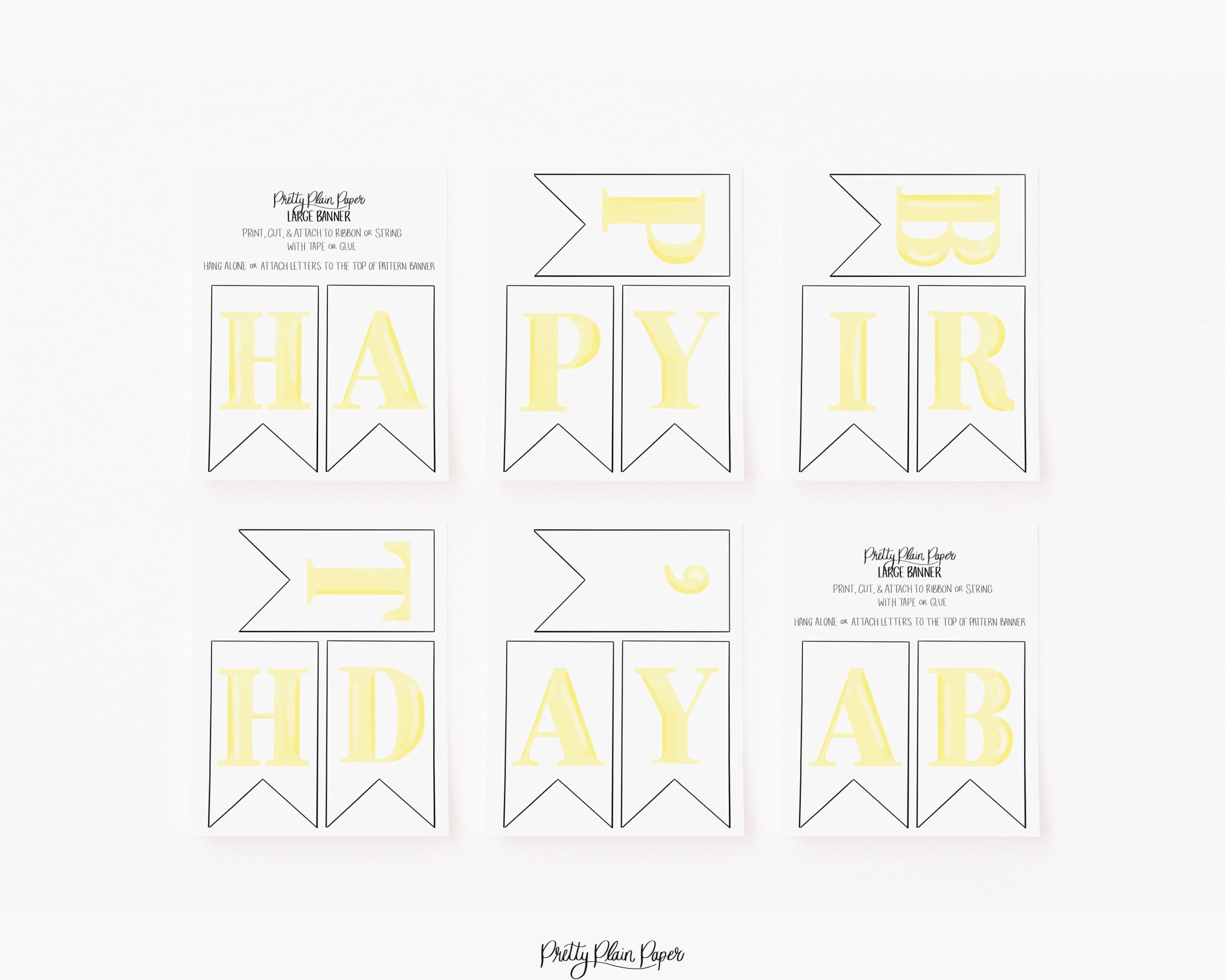 watercolor yellow happy birthday banner printable download etsy