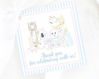 Nursery Rhyme Favor Tag for Gender Neutral Baby Shower (5x7 Printable Digital Download), Watercolor Grandmillennial Preppy Style 1030