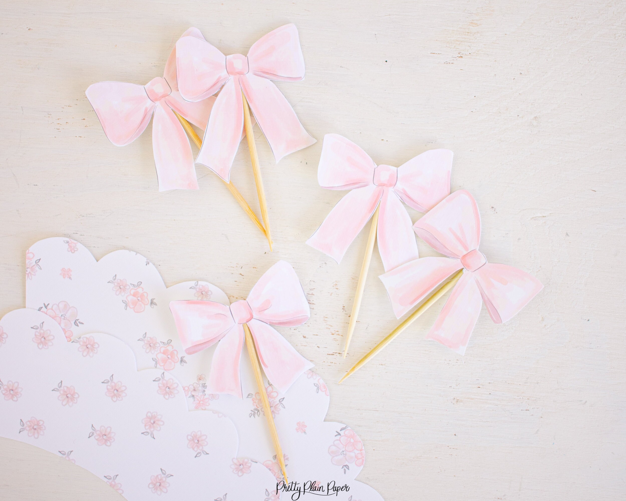 Watercolor Pink Bow Printable Cupcake Toppers Download 1017 | Etsy