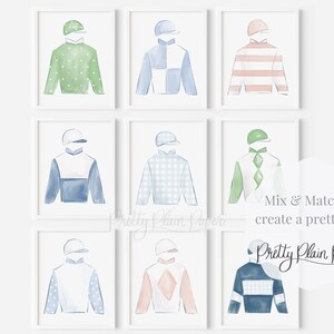 Watercolor Jockey Silk Print with Blue Gingham 8x10 Printable Blue Jockey Silk Download Jockey Silk Print Horse Racing Print 0106 image 2