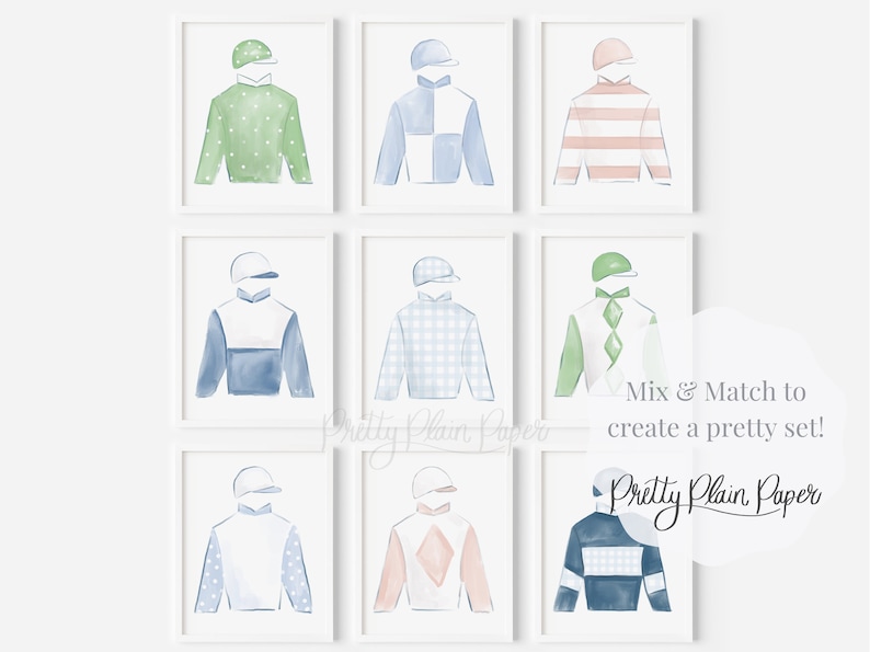 Watercolor Jockey Silk Print with Blue Gingham 8x10 Printable Blue Jockey Silk Download Jockey Silk Print Horse Racing Print 0106 image 2