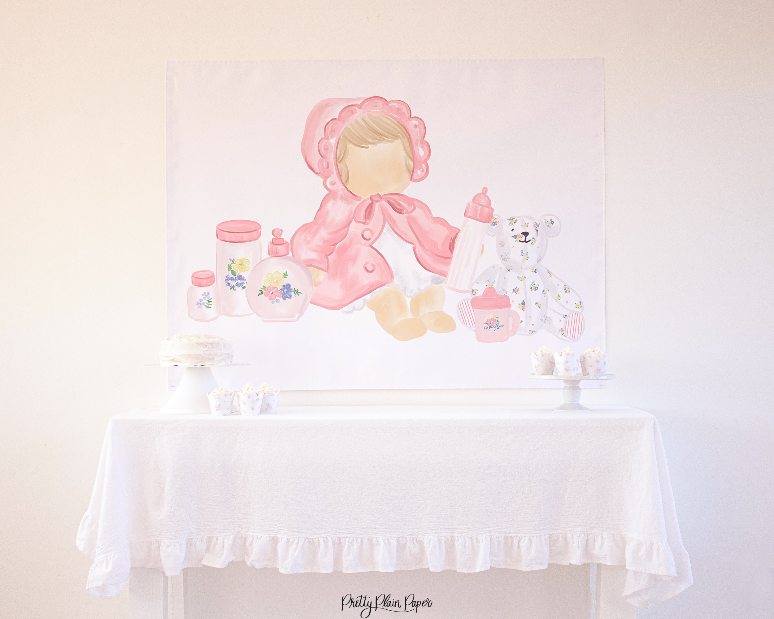Baby Doll Party Backdrop Watercolor Baby Doll Birthday Etsy