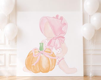 Large 36x36 Little Girl with Bonnet & Pumpkin for 1st Birthday (Printable Digital Download) (Can use as a Cut Out for Foam Board)  1099