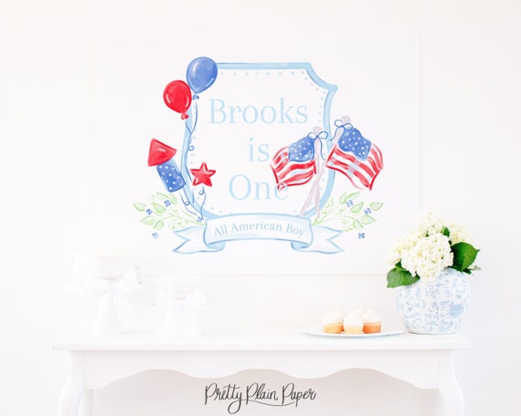 Backdrop | 36x48 | ALL wording is editable | Red White and Blue Birthday Party | 4th of July | Watercolor American Flag | 2nd Birthday  9001