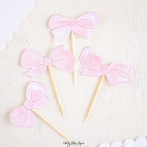 Pink Bow Cupcake Toppers Watercolor Printable Download 1012 | Etsy