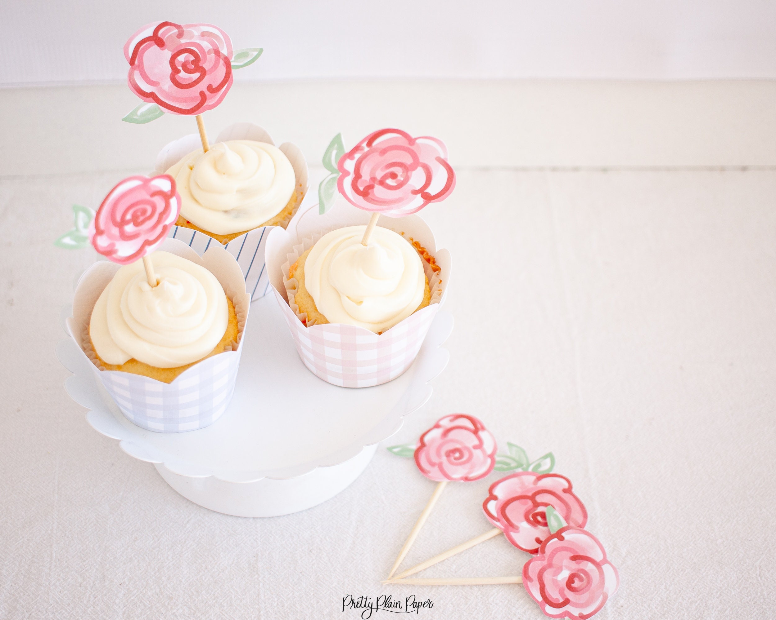 Red Roses Printable Cake Topper Red Rose Watercolor Printable Cupcake Toppers Download 0106 - Etsy