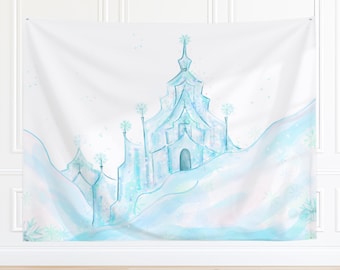 BIG Watercolor Ice Snow Castle Frozen Backdrop, 72x96 Printable Digital Download for a Birthday Photo Banner | 1010