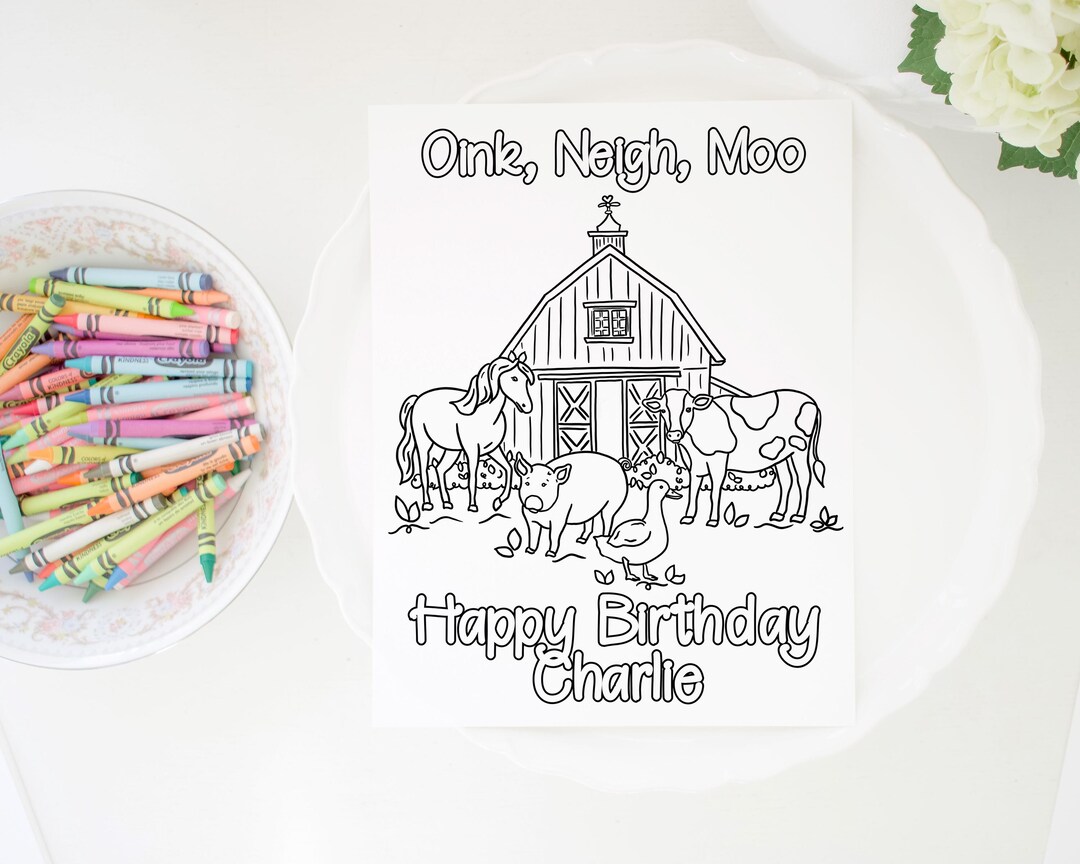 Farm Animals Birthday Party Coloring Page (8.5x11 Color Sheet Printable ...