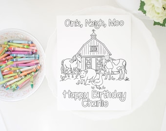 Farm Animals Birthday Party Coloring Page (8.5x11 Color Sheet Printable Digital Download) 3027