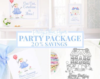 PACKAGE | Set of 4 Printables | French Inspired Girl with Paris House | Oui Oui Three | Third Birthday Party | Watercolor | Vine House 9003
