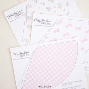 Pink Gingham, Bows, & Floral Party Hats Watercolor Printable Party Hats Download 1012 image 6