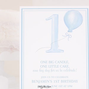 Watercolor One Birthday Invitation for 1st Birthday 1050 Blue & White First Birthday Invitation Traditional Blue White 1st Birthday image 2