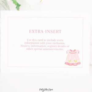 Aquarell Baby Mädchen Rosa Kleid Einladung Einsatz | Druckbare Download | Einfache Frühlings-Thema-Brautparty | Rosa Süßes Baby Kleid | 0102