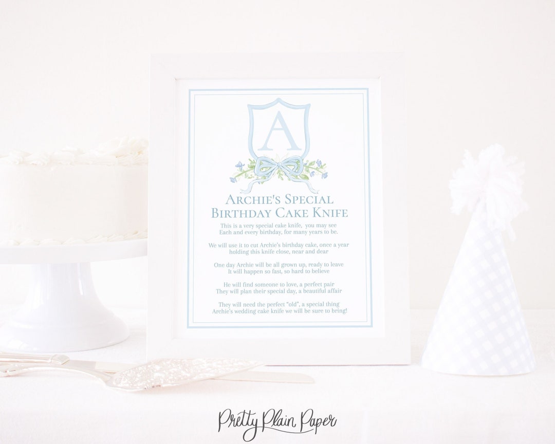 Monogram Crest 'my Birthday Cake Knife' Sign 1st Birthday 8x10 Printable Blue First Birthday