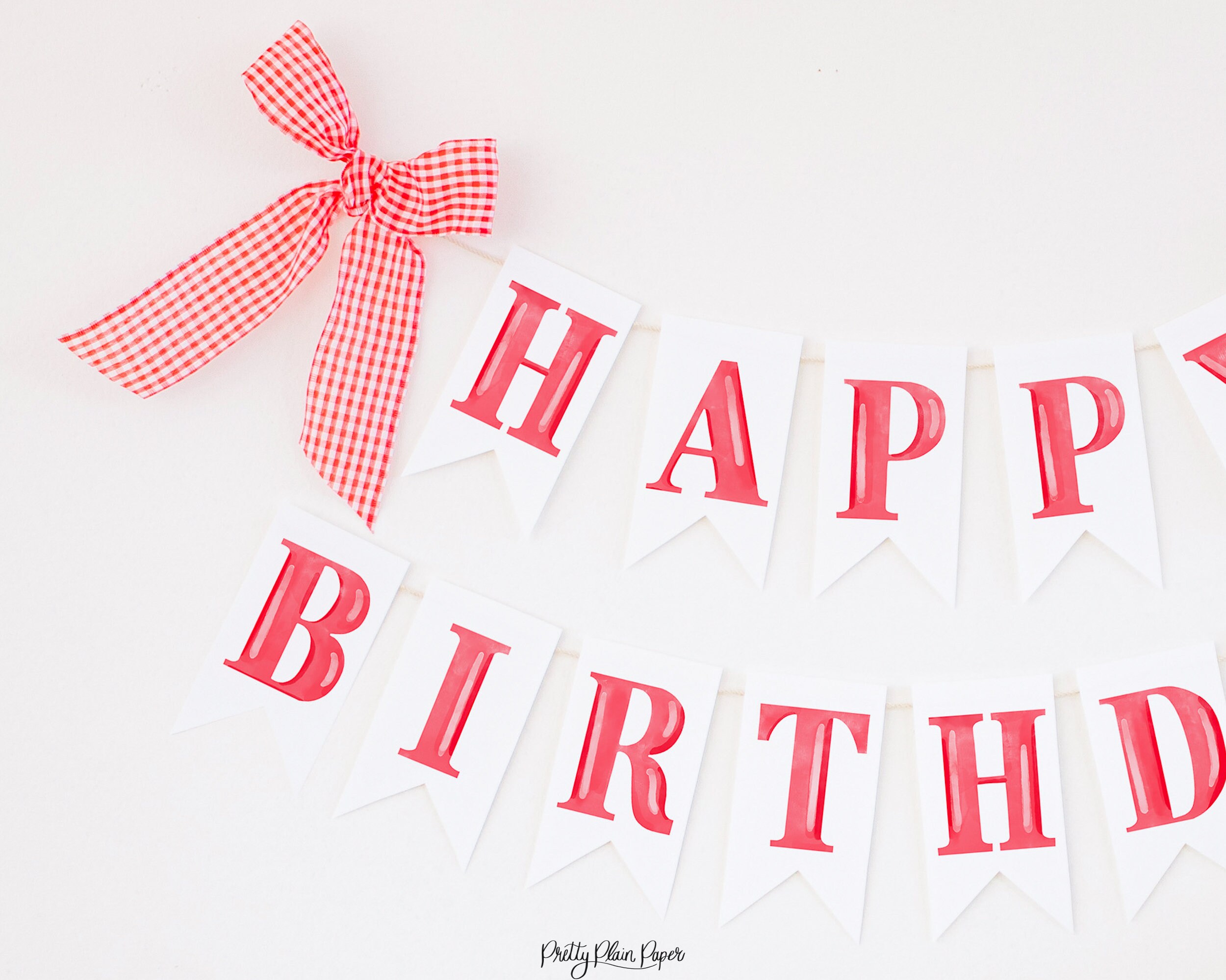 Red Watercolor Happy Birthday Banner Printable Download | Etsy