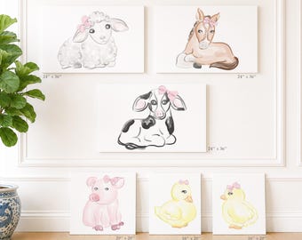 Large Farm Animal Watercolor Prints for Foam Board Cutouts for Girl Birthday Party (Printable Digital Download) 1012