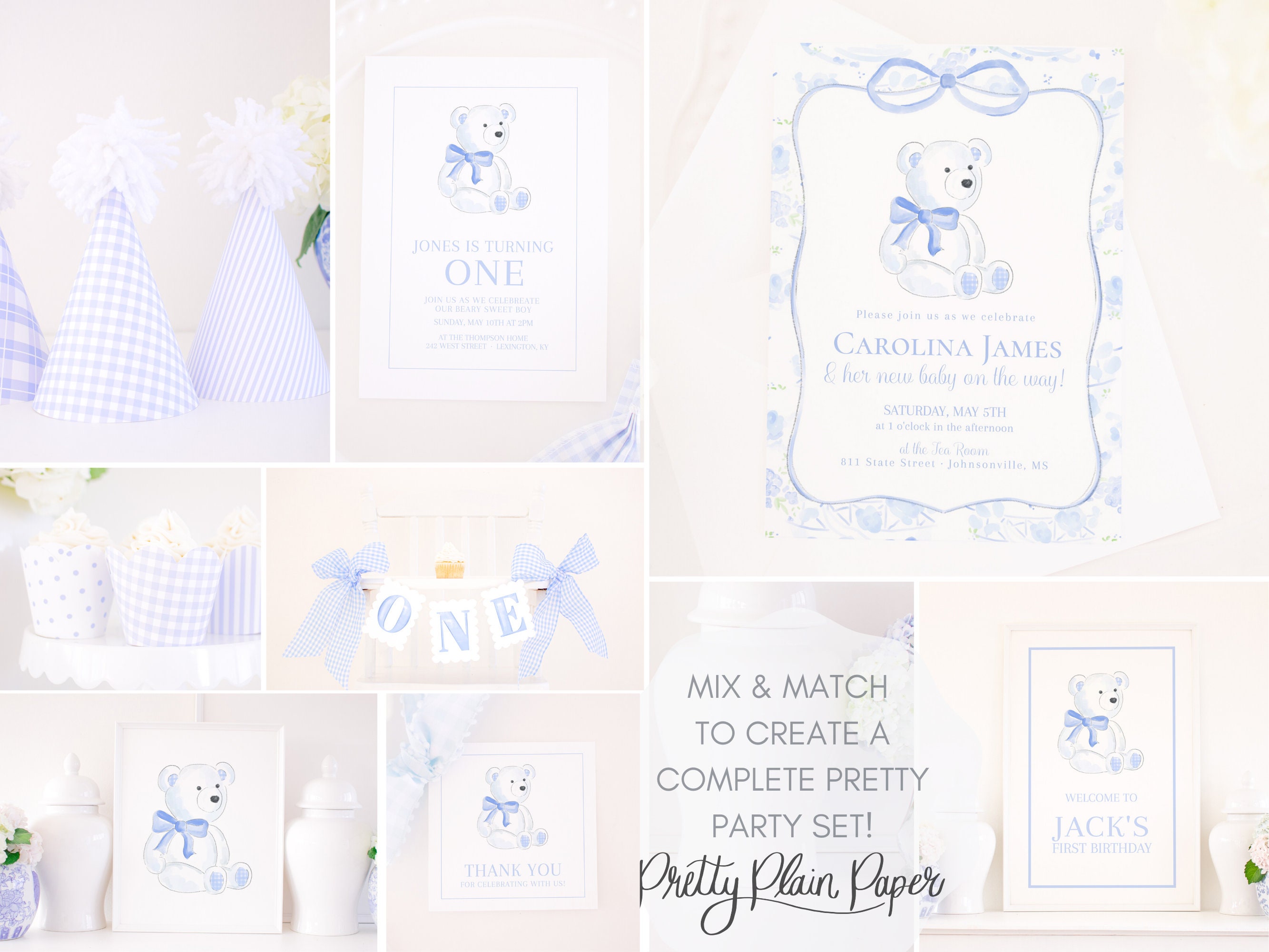 Watercolor Blue and White Teddy Bear Invitation | Teddy Bear Baby ...