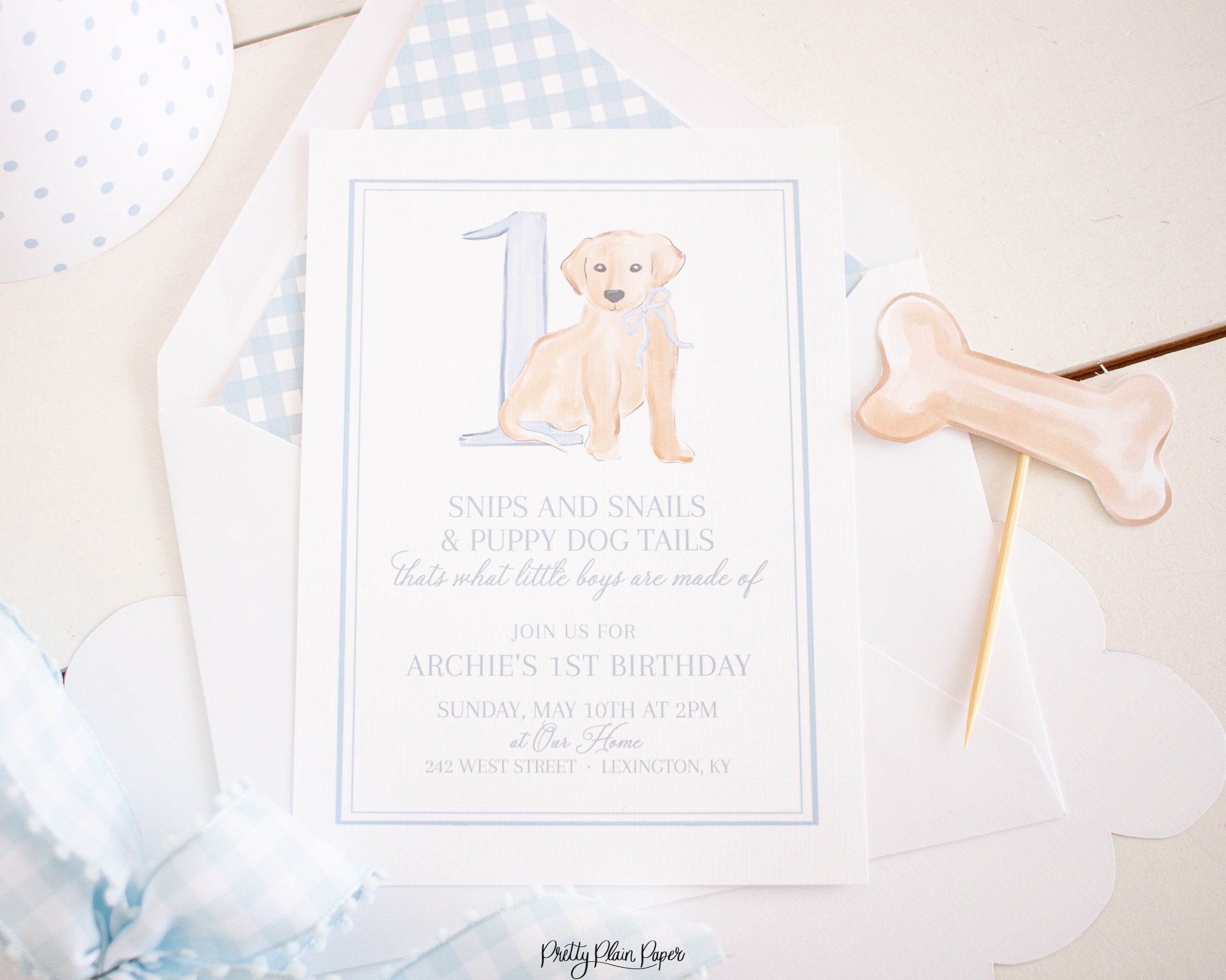 Watercolor Puppy First Birthday Invitation 1027 Watercolor Etsy