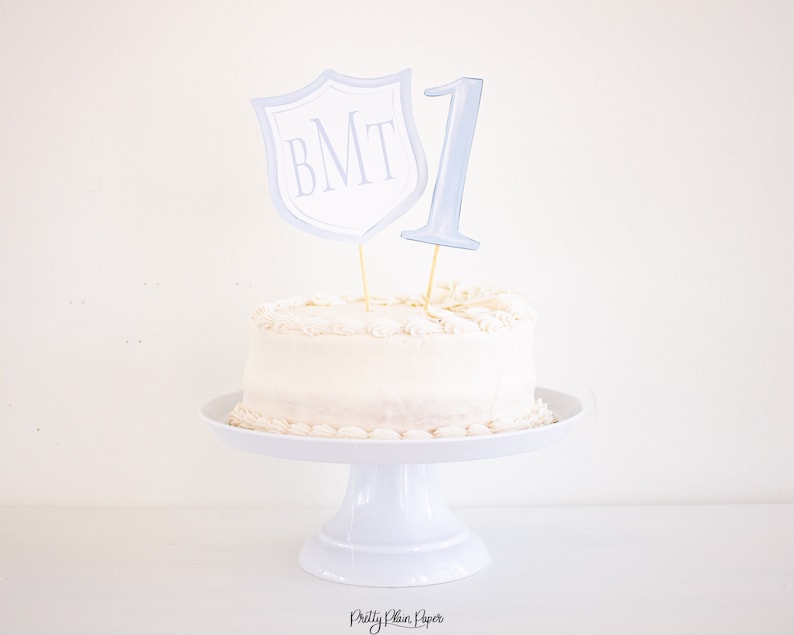 Watercolor Blue ONE Cake Topper & Monogram Blue Crest Cake Etsy