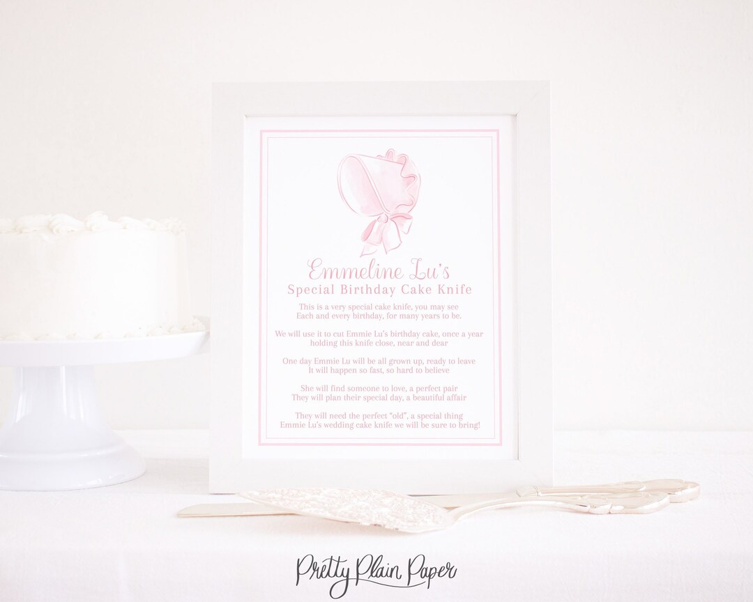 Watercolor Pink 'my Birthday Cake Knife' Sign 1st Birthday 8x10