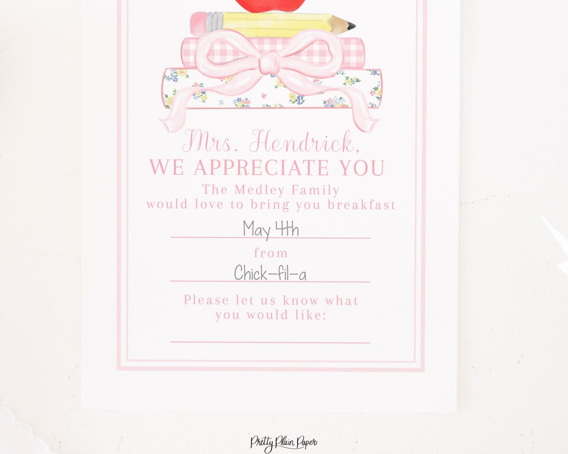Teacher Appreciation Breakfast for the Teacher Printable | Etsy
