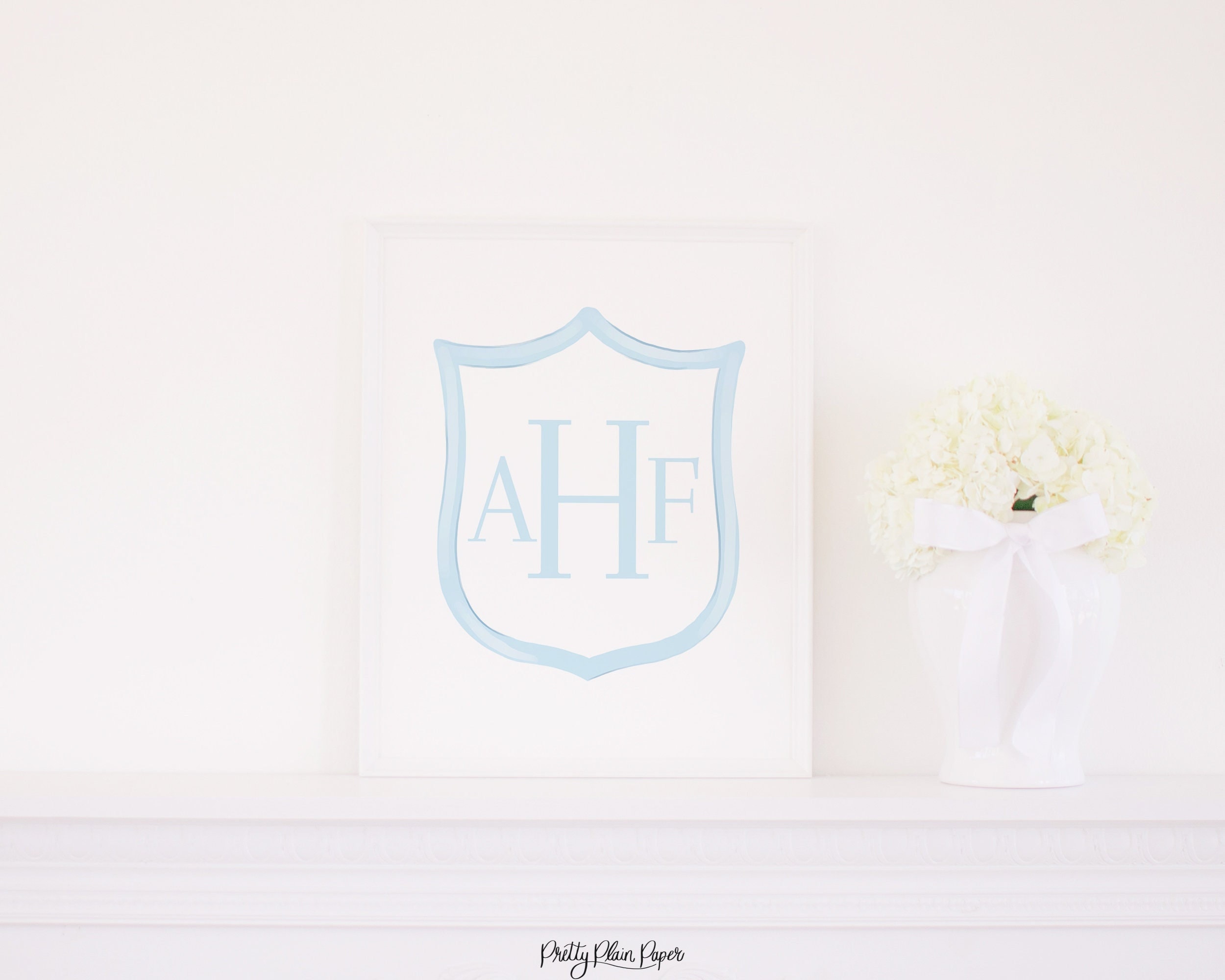 Simple Watercolor Monogram Blue Crest Print | Printable 16x20 | Watercolor Blue Crest Artwork for Boy | Newborn Crest for Nursery | 20001