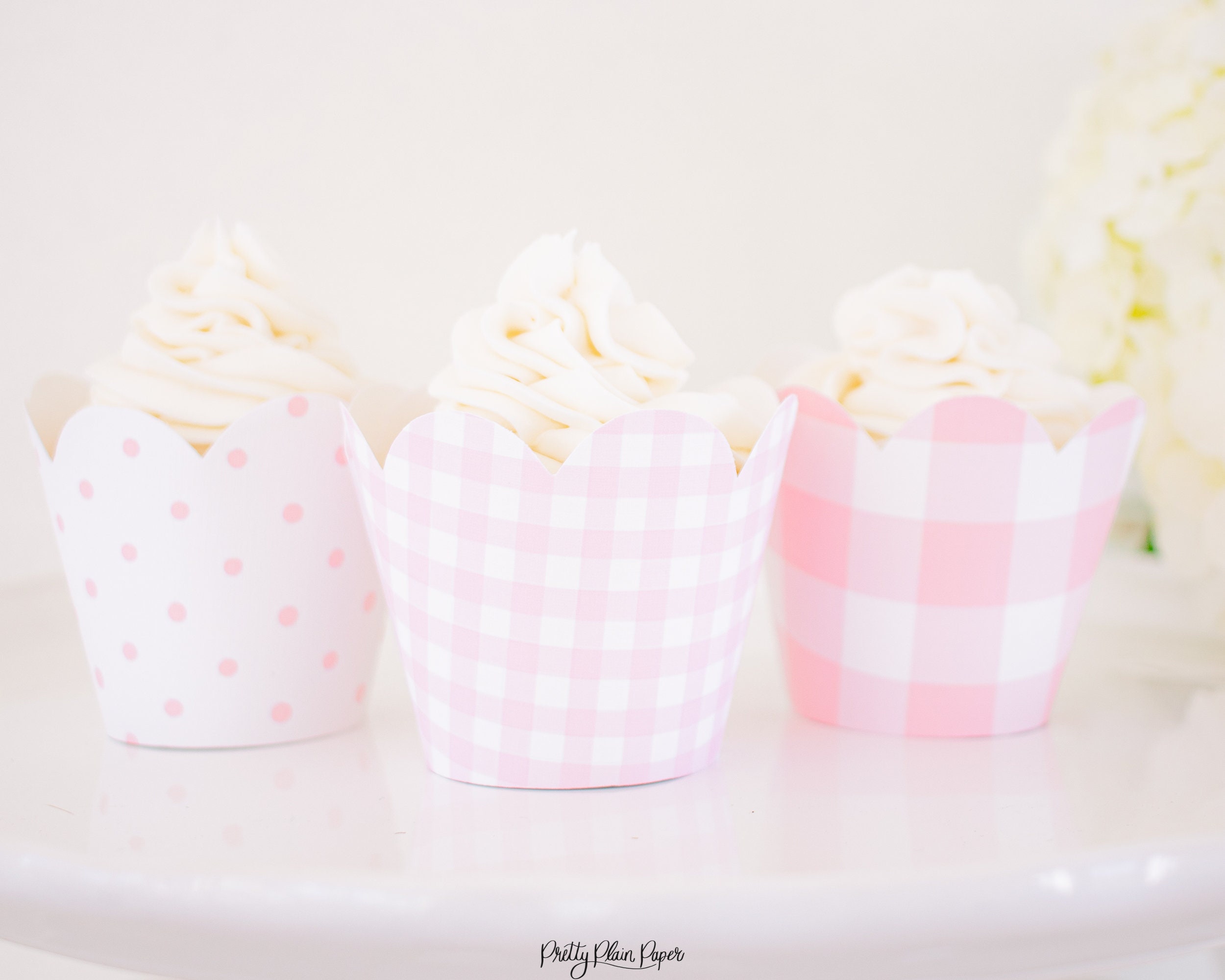 Pink Gingham Cupcake Wrapper Template | Pink Polka Dot Pattern Cupcake ...