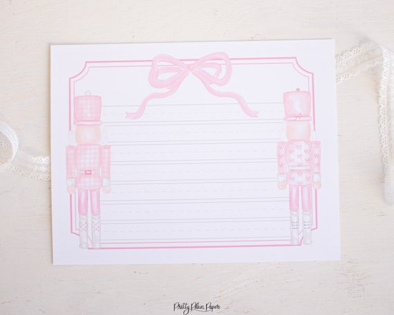 Pink Nutcrackers, Paper with Dotted Lines, Watercolor Printable Stationary for Kids - Letter To Santa or Christmas Wish List, Download 2001