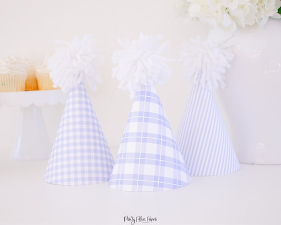 Party Décor Party Supplies Blue Gingham Party Hat Printable Blue Dots ...