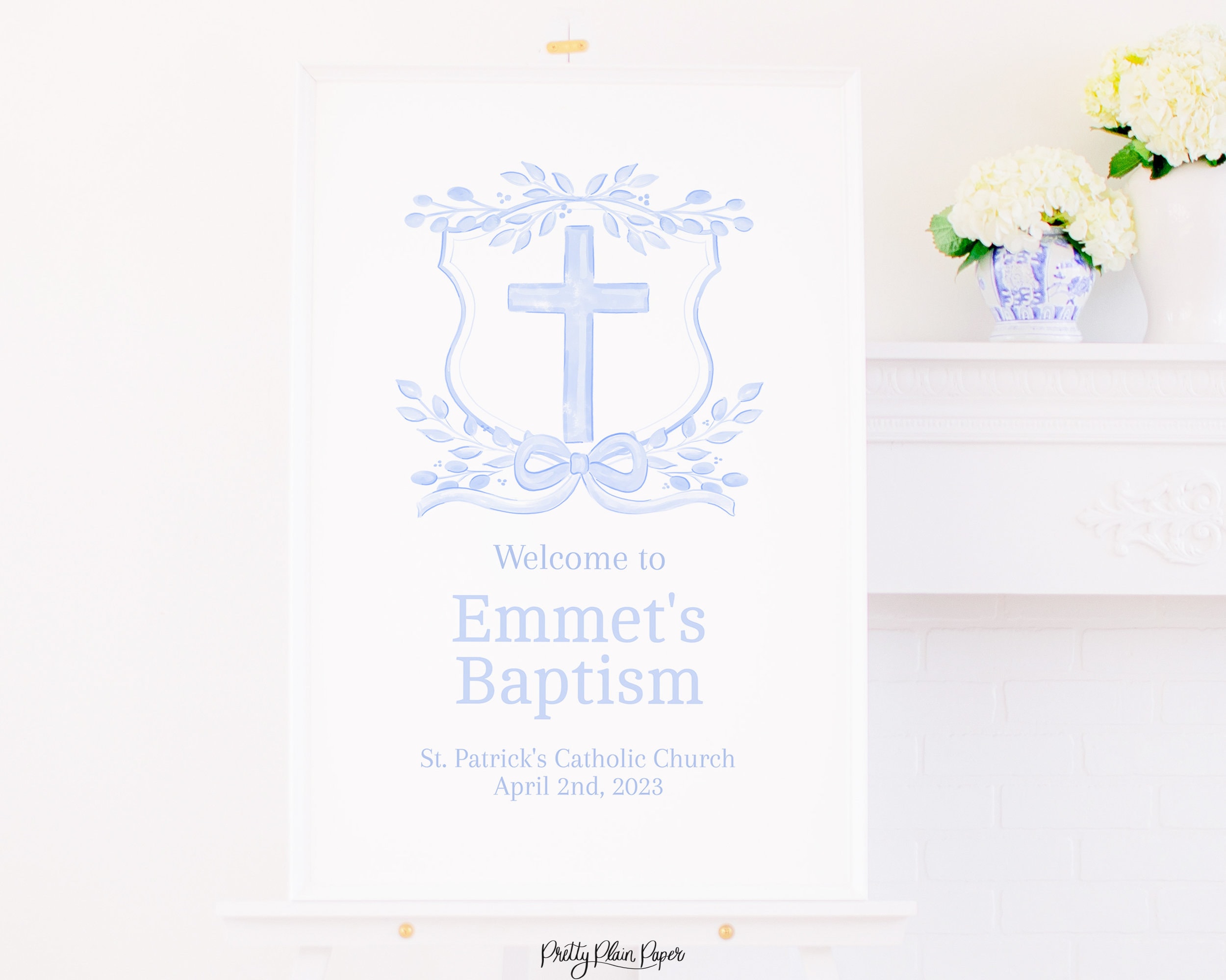 Watercolor Baptism Crest Welcome Sign, 24x36 | Text Editable ...