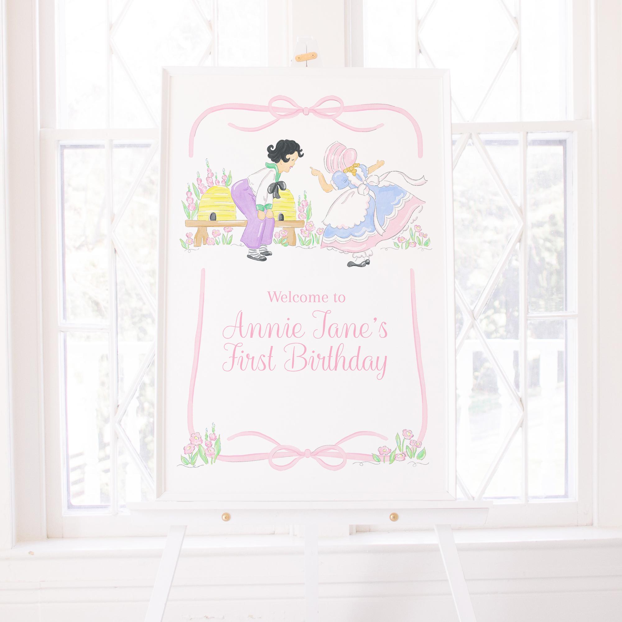 Welcome Sign | Sugar and Spice | 24x36 Printable Party Sign | Pink | What Little Girls are Made of | 1st 2nd Birthday | Watercolor | 5035