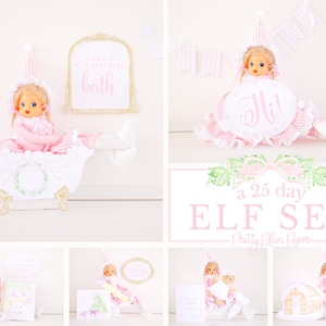 a Complete 25 Day Elf Set in Pink | Watercolor Pink and White Elf Kit | Elf Activity Kit | Complete Elf Package for Christmas Ready to Ship