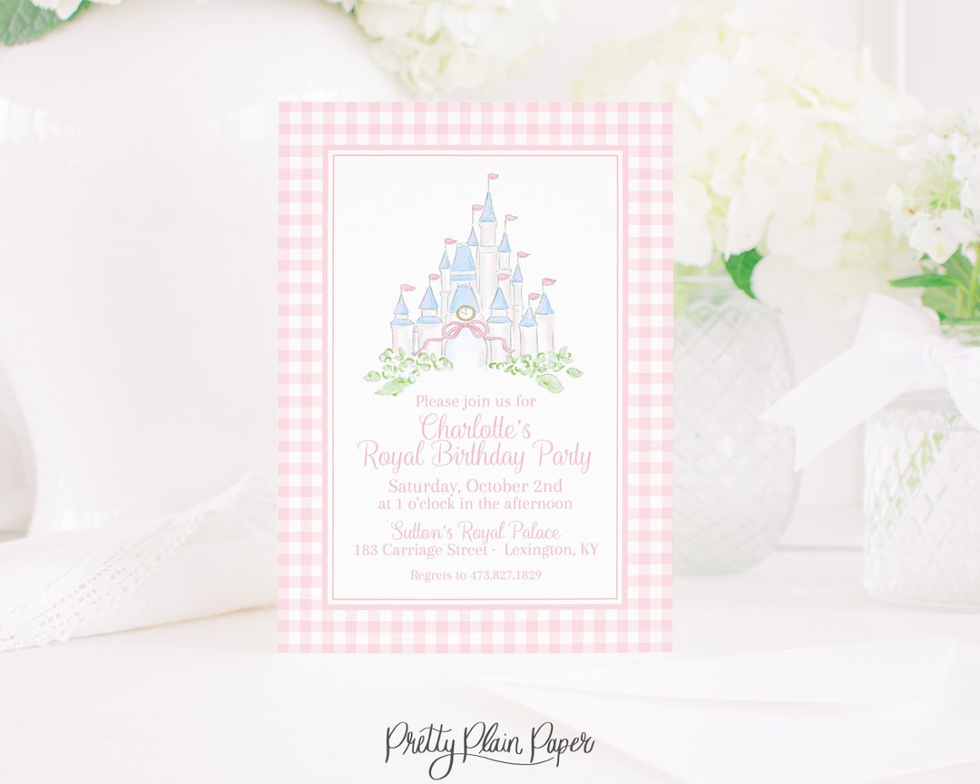 Invitation | 5x7 Printable | Watercolor Princess Castle Birthday | Pink ...