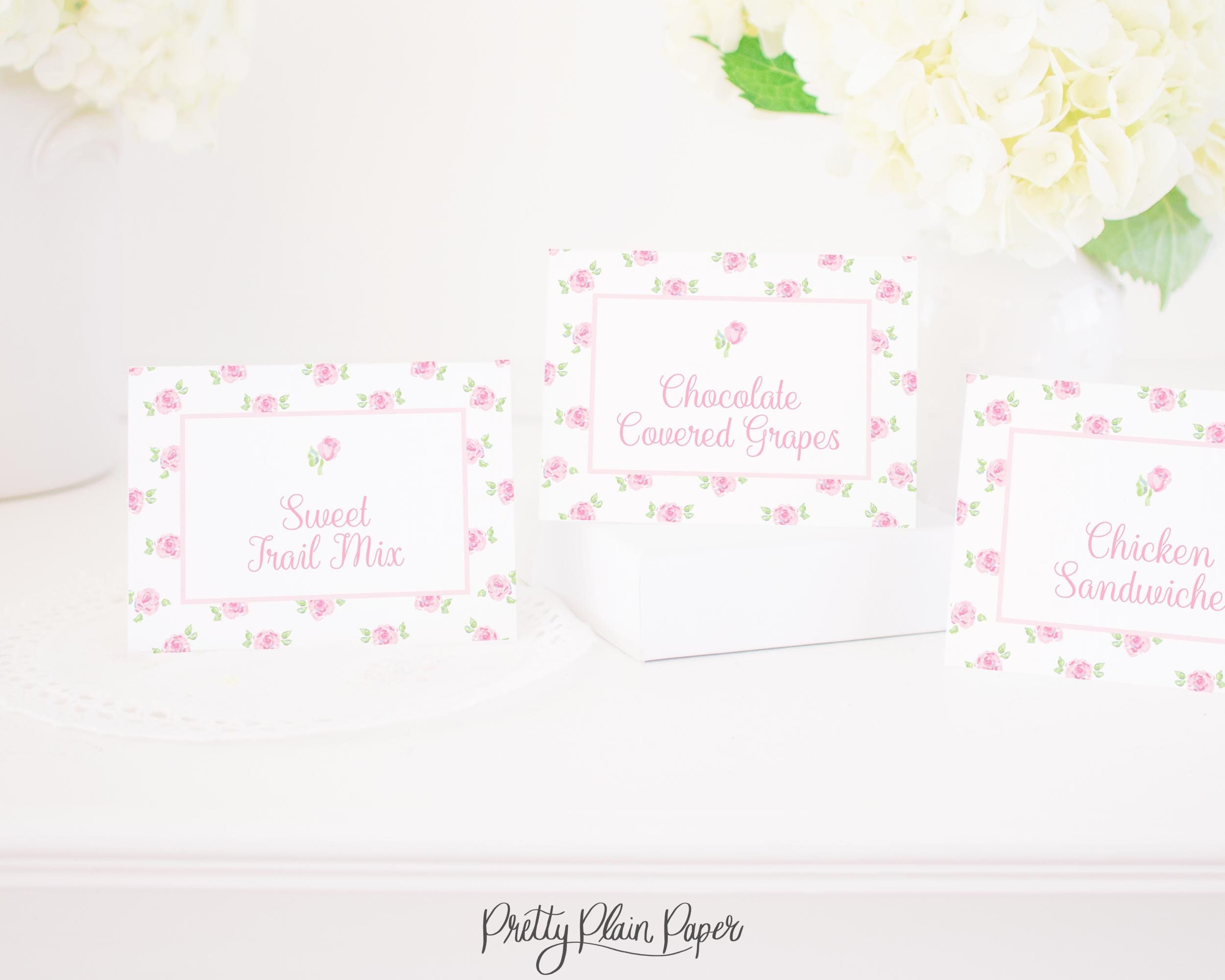 Food Labels or Place Cards | 3x4 | Printable | Petite Pink Rose Print ...