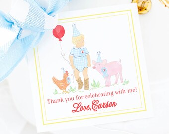 Watercolor County Fair Birthday Favor Tag with Blonde Boy (3.5x3.5 Printable Digital Download) 9002