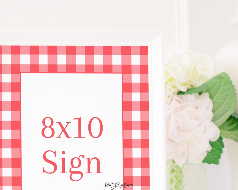 Watercolor Red Gingham 8x10 Sign, Vertical | Red Gingham Birthday | Red ...