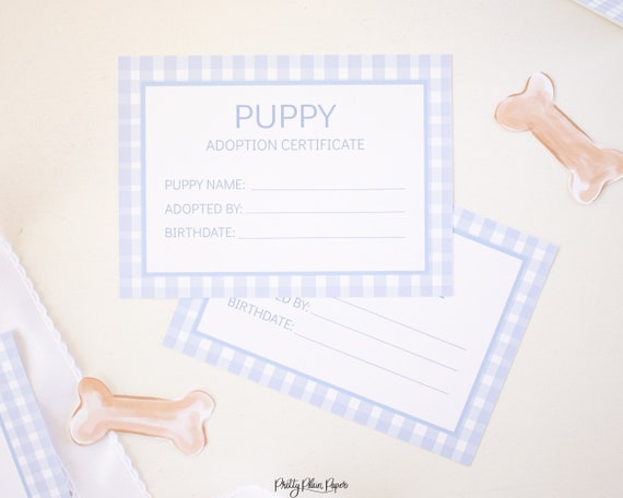 Adopt a Puppy Certificate | Printable Download | 1027 | Adopt a Puppy Printable Certificates | Blue Gingham Puppy Party | Snips and Snails