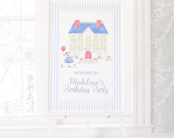 Welcome Sign | 24x36 Printable | French Inspired Girl with Paris House | Oui Oui Three | Third Birthday Party | Watercolor | Vine House 9003
