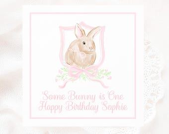 Custom 6.5''x6.5'' Design with Pink Bunny Crest with Bow (Printable Digital Download) 1022
