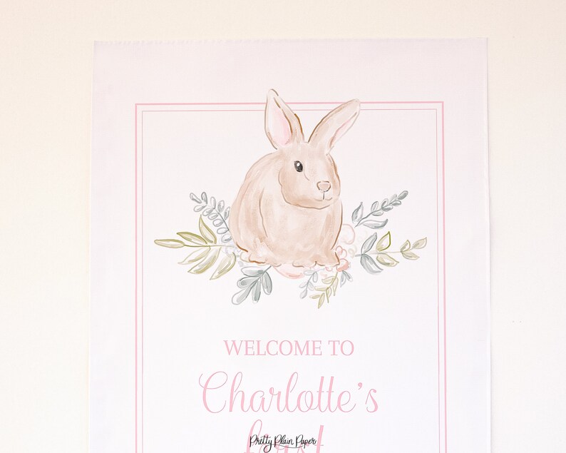 24/'/'x36/'/' 1023 Watercolor Pink Bunny Birthday Welcome Sign Watercolor Some Bunny is ONE Sign Bunny First Birthday for Girl Party Decor