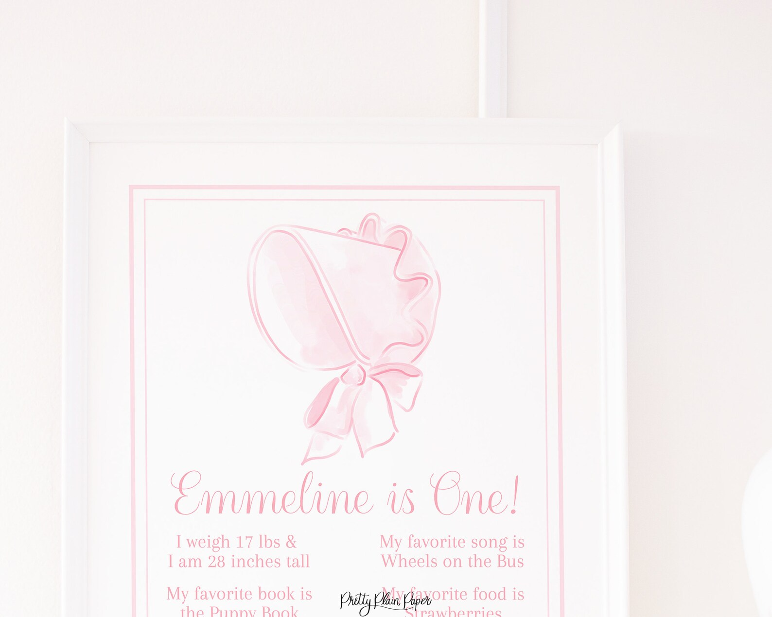 Watercolor Pink Bonnet 1st Birthday Sign 16x20 | Printable | First ...