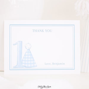 Watercolor Blue Gingham Birthday Thank You Card | Traditional Blue and White Birthday Thank You Card Stationary Printable Download | 1050