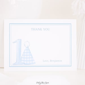 Watercolor Blue Gingham Birthday Thank You Card | Traditional Blue and White Birthday Thank You Card Stationary Printable Download | 1050