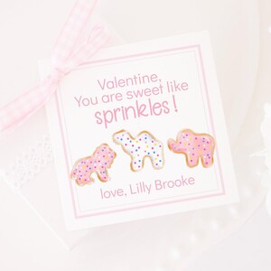 Pink Animal Cookie Crackers Valentine Tag; 3.5x3.5 Printable Digital Download with Watercolor Circus Cookies with Sprinkles Artwork 1021