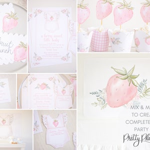 Strawberry Baby Onesie Invitation Insert, Watercolor Printable Invitation Insert Download 1015 for a Strawberry Theme Baby Shower Invitation image 3