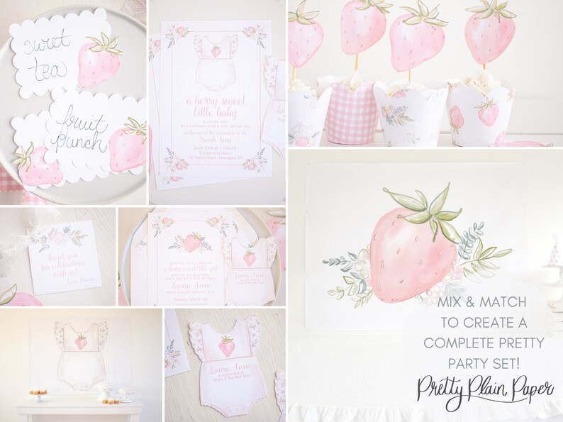 Strawberry Baby Onesie Invitation Insert, Watercolor Printable Invitation Insert Download 1015 for a Strawberry Theme Baby Shower Invitation image 3