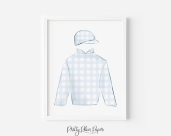 Watercolor Jockey Silk Print with Blue Gingham | 8x10 Printable | Blue Jockey Silk Download | Jockey Silk Print | Horse Racing Print | 0106