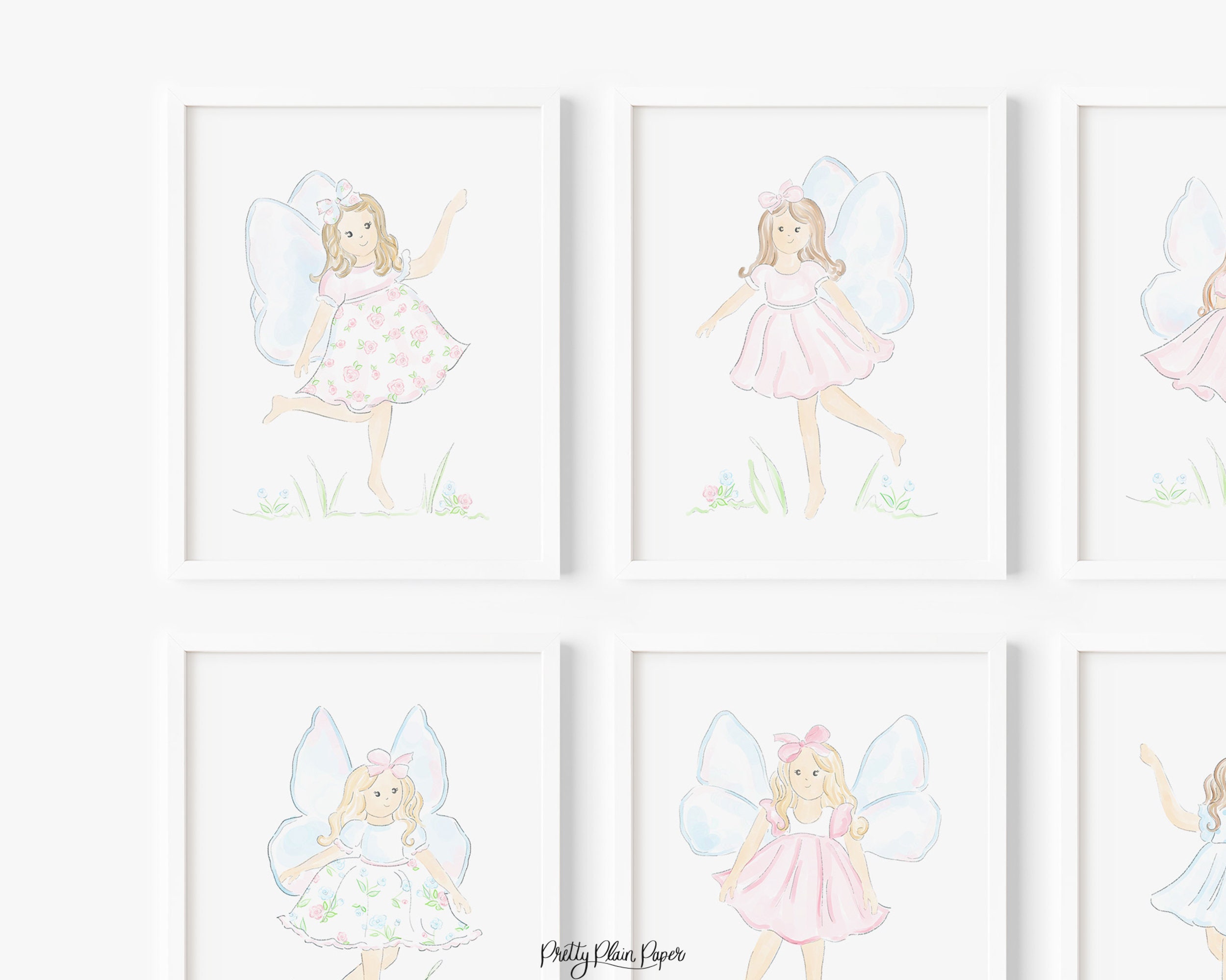 水彩妖精プリント 6 枚セット | 8x10 または 16x20 | 印刷可能