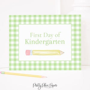 Light Green Gingham First Day of School Sign | Watercolor First Day of School Sign | Printable | Green Check 1st Day of School Sign 1055