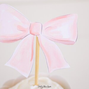Watercolor Pink Bow Cupcake Toppers Printable Download - Etsy
